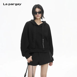 Lapargay Waffle Casual Hoodie Extended Drawstring Slightly Dropped Shoulder Modifies Shoulder Shape L78101984S - Lapargay