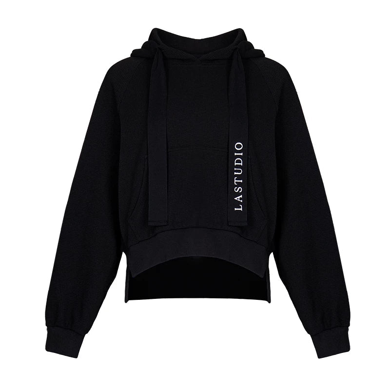 Lapargay Waffle Casual Hoodie Extended Drawstring Slightly Dropped Shoulder Modifies Shoulder Shape L78101984S - Lapargay