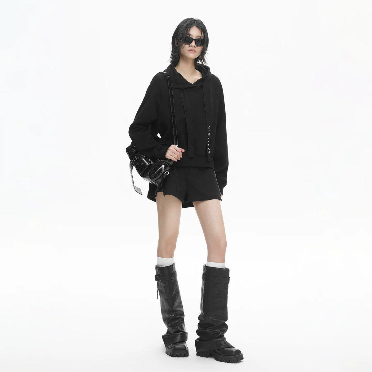 Lapargay Waffle Casual Hoodie Extended Drawstring Slightly Dropped Shoulder Modifies Shoulder Shape L78101984S - Lapargay