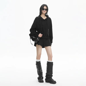 Lapargay Waffle Casual Hoodie Extended Drawstring Slightly Dropped Shoulder Modifies Shoulder Shape L78101984S - Lapargay