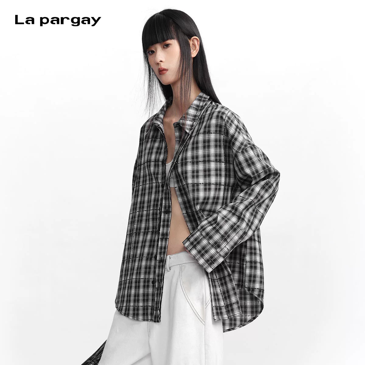 Lapargay [Wandering Plaid] classic plaid loose shirt, versatile styling L78101011S - Lapargay