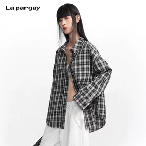 Lapargay [Wandering Plaid] classic plaid loose shirt, versatile styling L78101011S - Lapargay