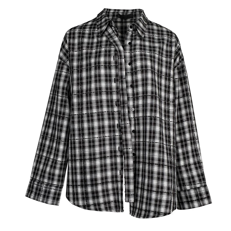 Lapargay [Wandering Plaid] classic plaid loose shirt, versatile styling L78101011S - Lapargay
