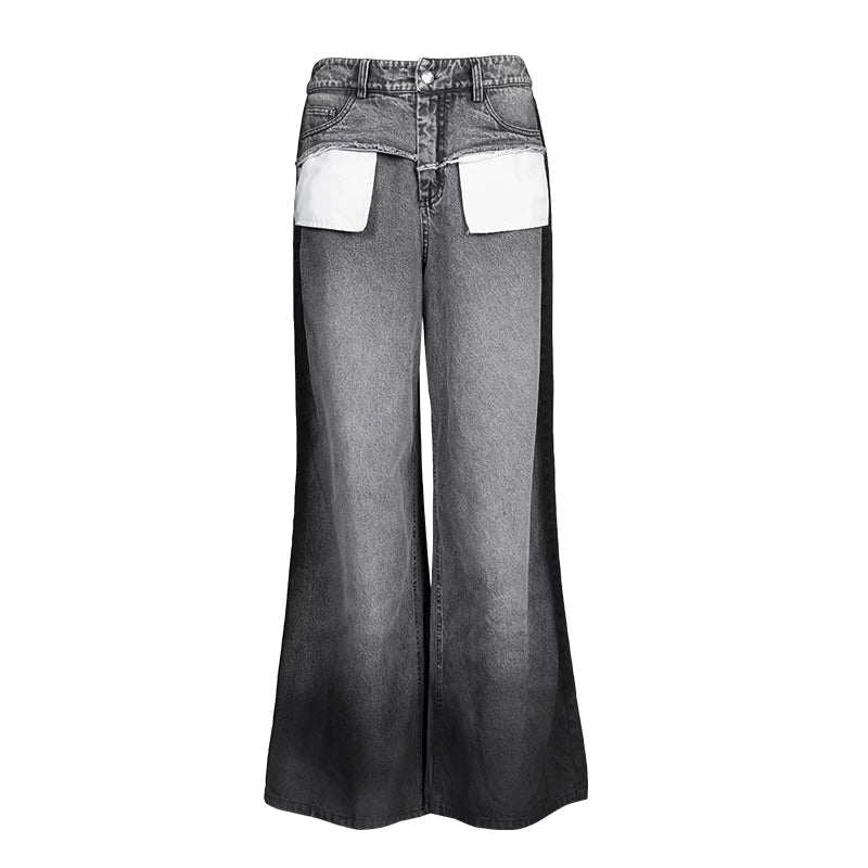 Lapargay Washed distressed denim casual pants Personality spliced Color contrast pockets L78102603V - Lapargay