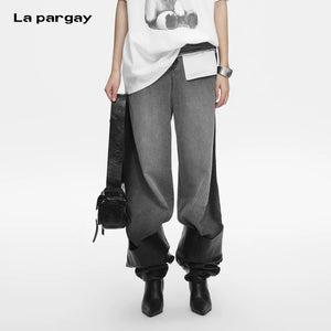 Lapargay washed distressed denim casual pants, unique stitching, contrast pockets L78102603V - Lapargay