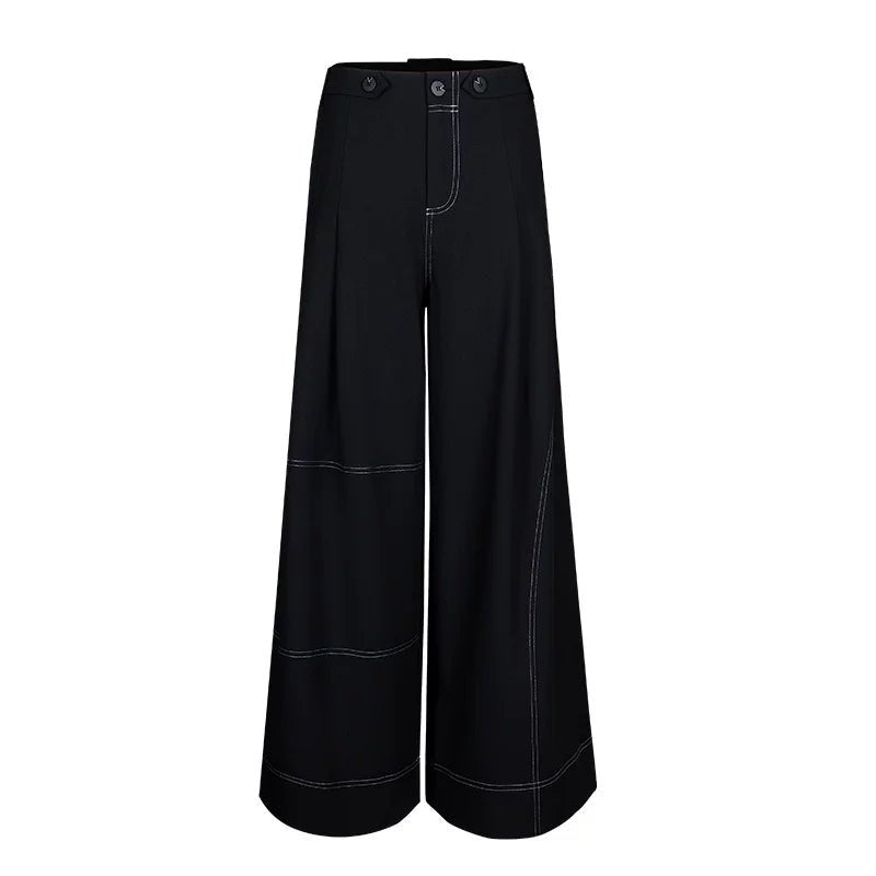 Lapargay wide-leg casual pants contrast stitching craft neat lines modify leg shape L78202606V - Lapargay