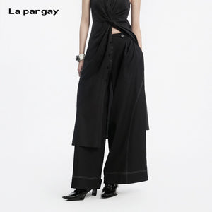 Lapargay wide-leg casual pants contrast stitching craft neat lines modify leg shape L78202606V - Lapargay