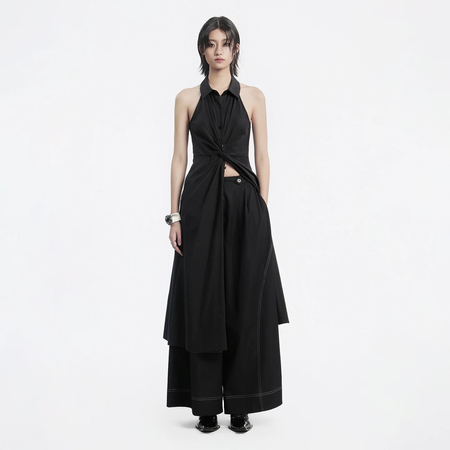 Lapargay wide-leg casual pants contrast stitching craft neat lines modify leg shape L78202606V - Lapargay